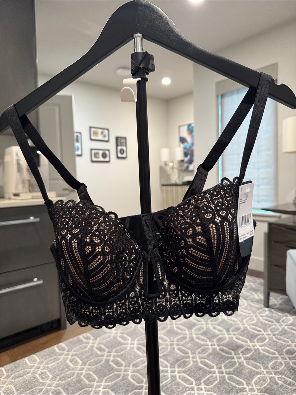 Paramour / Felina Siren Black Lace Longline Demi Underwire Bra 36B